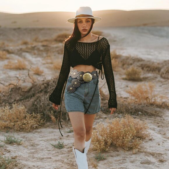 4217 Western Belts For Woman, Boho Disk Concho Leather Belts Circle Y2k Belt, - Picture 4 of 7